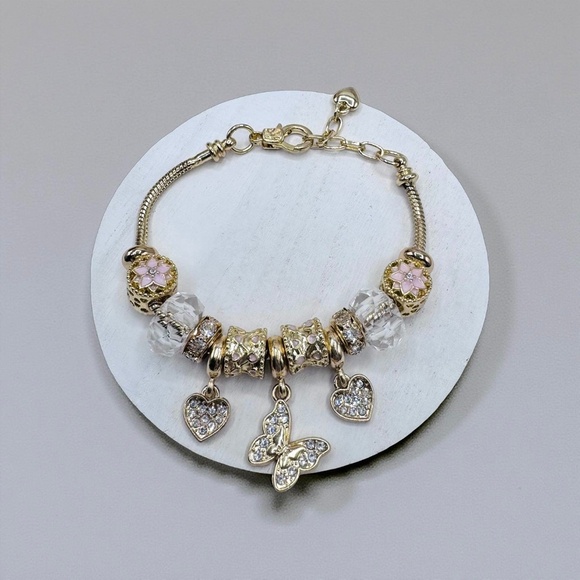Jewelry - Elegant Gold Heart & Butterfly Charms Bracelet
